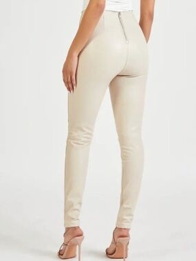 Because of Alice High Waisted Cream Vegan Leather Fitted Trousers Pants